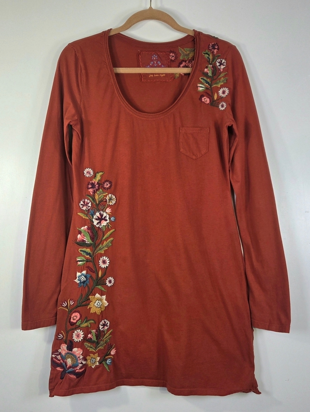 JOHNNY WAS JW LOS ANGELES BOHO EMBROIDERED FLORAL TUNIC DRESS.